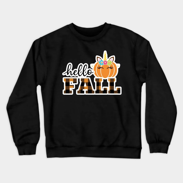Say Hello Fall with a Unicorn Attitude (Dark bg) Crewneck Sweatshirt by ThinkLMAO